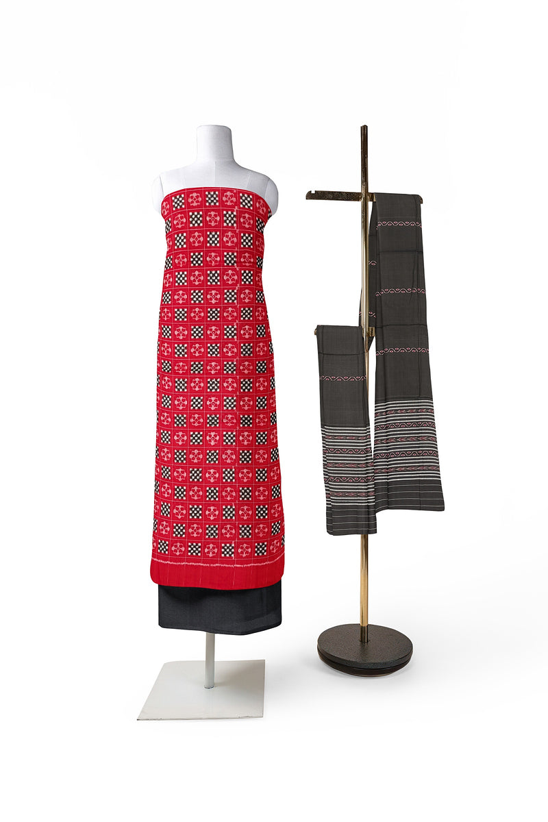 Flower and pasapali design unstitched Premium sambalpuri cotton dress material set