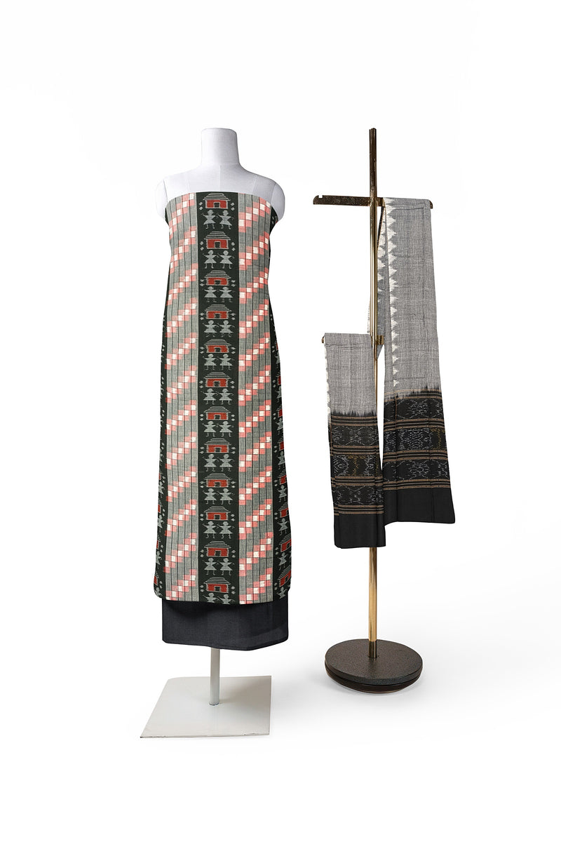 Pasapai and terracotta art design sambalpuri cotton dress material set
