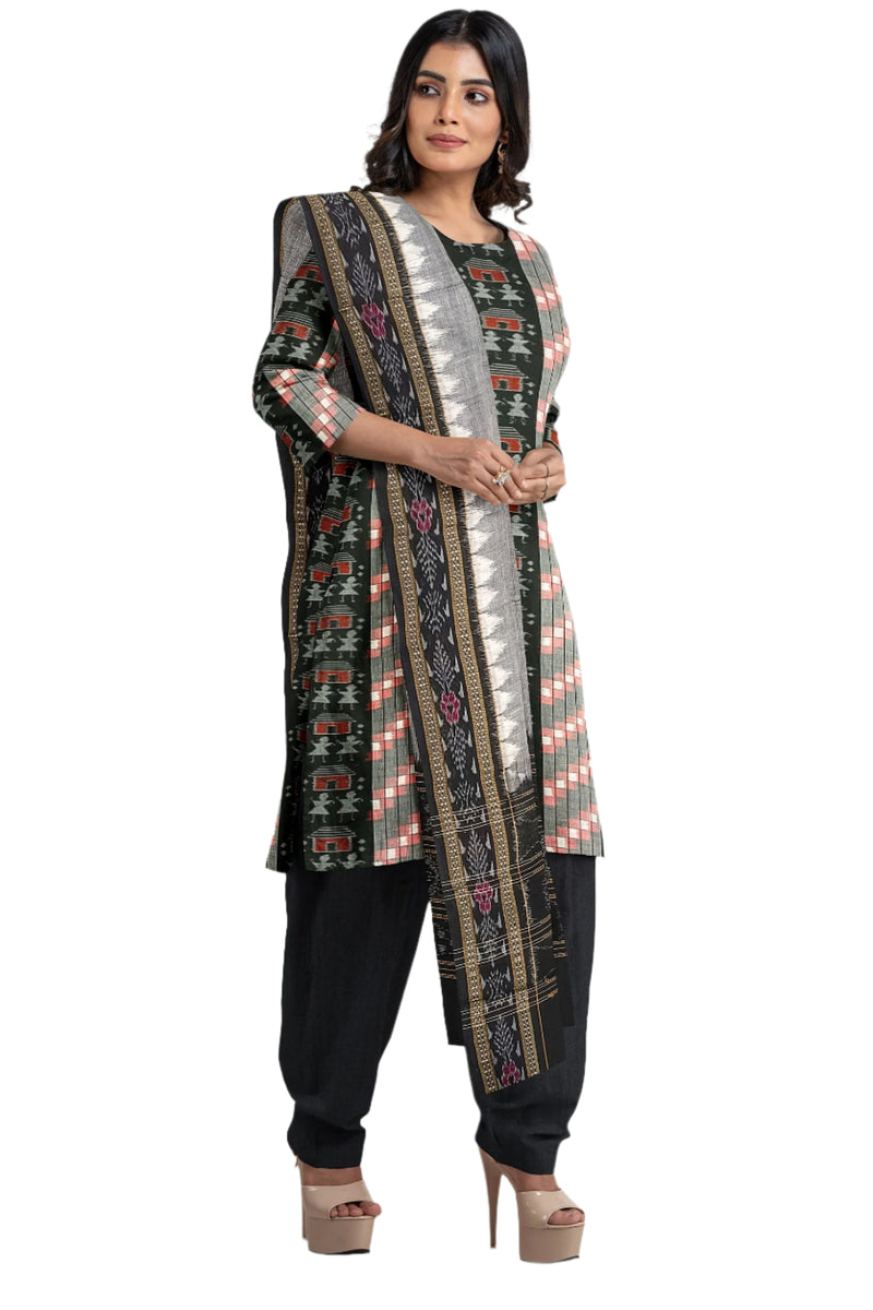Pasapai and terracotta art design sambalpuri cotton dress material set