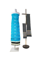 Bomkai silk dress material set, copper sulphate blue and black colors combination