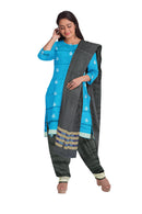 Bomkai silk dress material set, copper sulphate blue and black colors combination