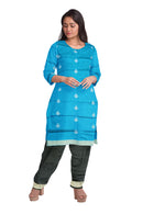 Bomkai silk dress material set, copper sulphate blue and black colors combination