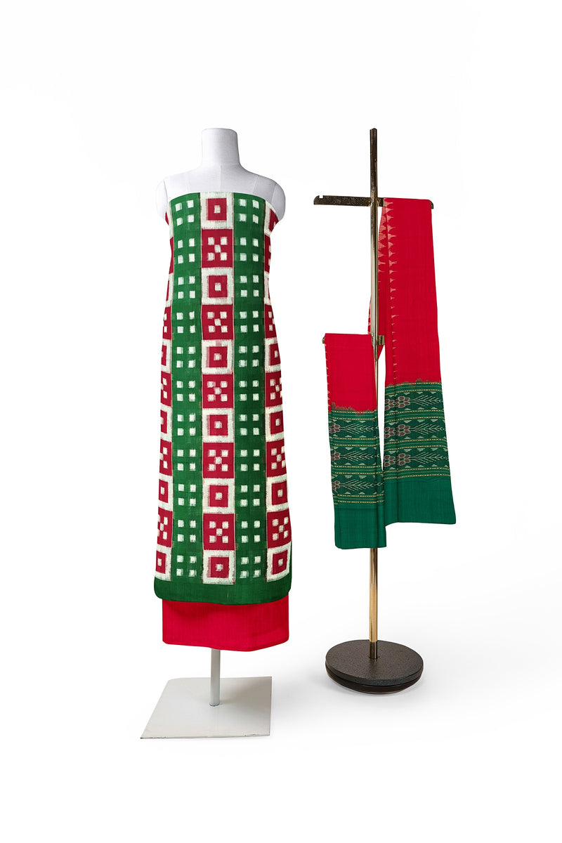 Exquisite Pasapali design unstitched sambalpuri cotton dress material set