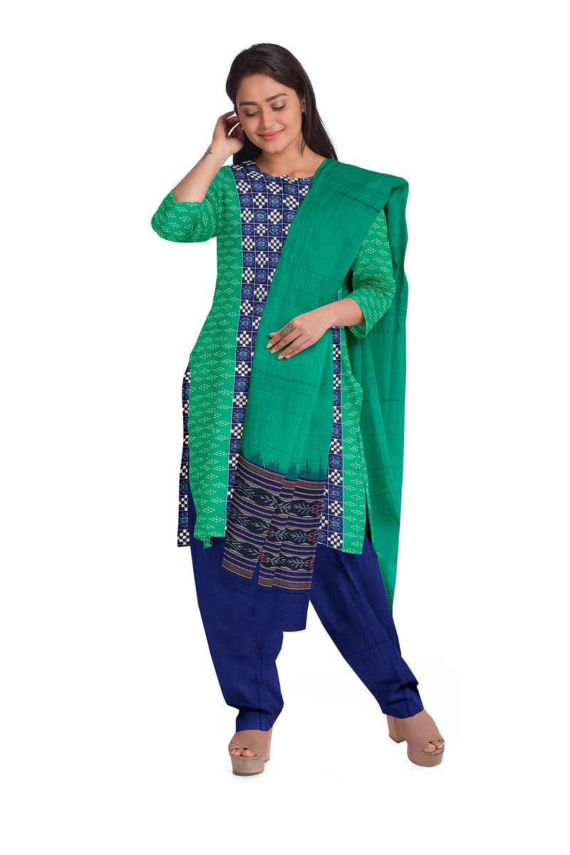 Exquisite Pasapali in panel design sambalpuri cotton dress material set