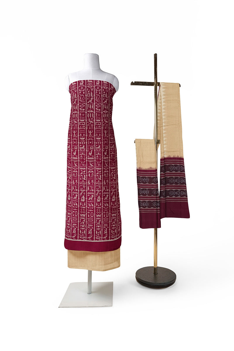 Exquisite terracotta art design Unstitched sambalpuri cotton dress material set