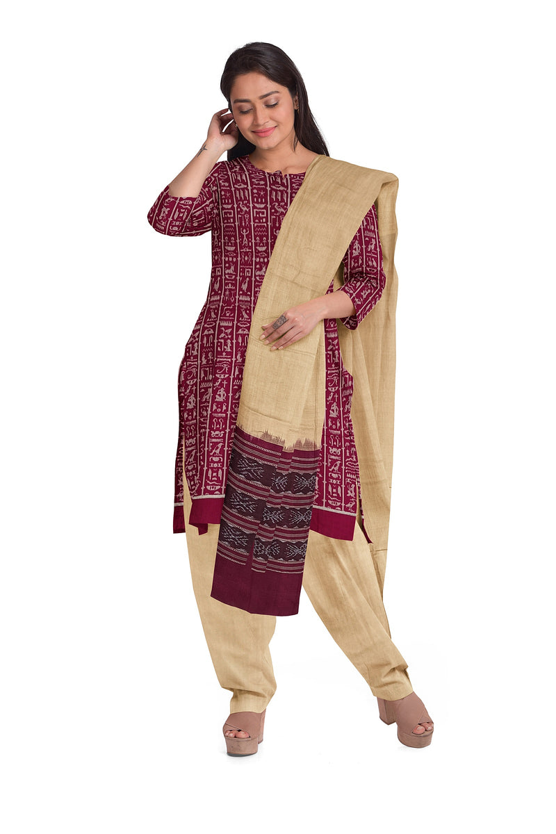 Exquisite terracotta art design Unstitched sambalpuri cotton dress material set