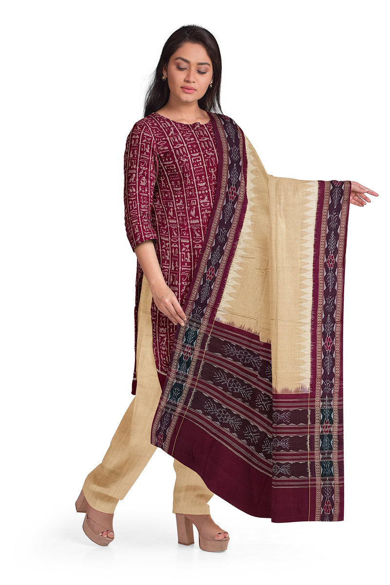 Exquisite terracotta art design Unstitched sambalpuri cotton dress material set