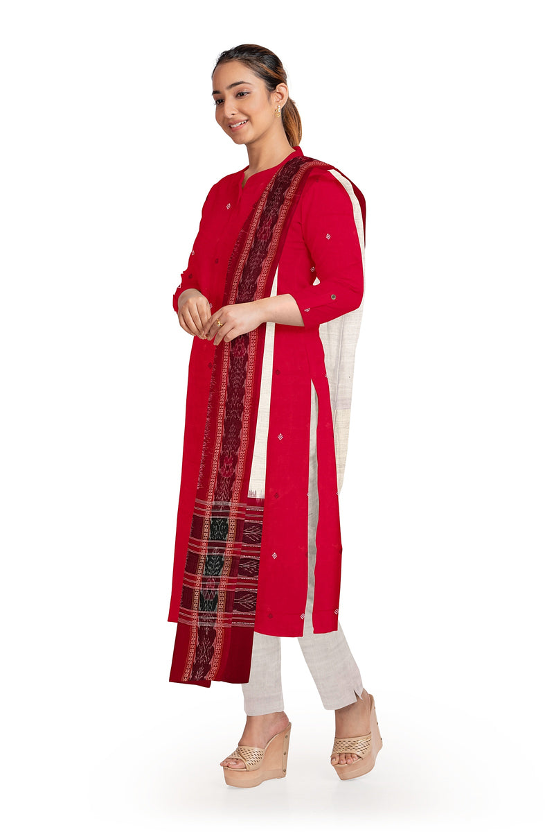 Exquisite Sambalpuri Silk Bapta Dress Material set, Red color base