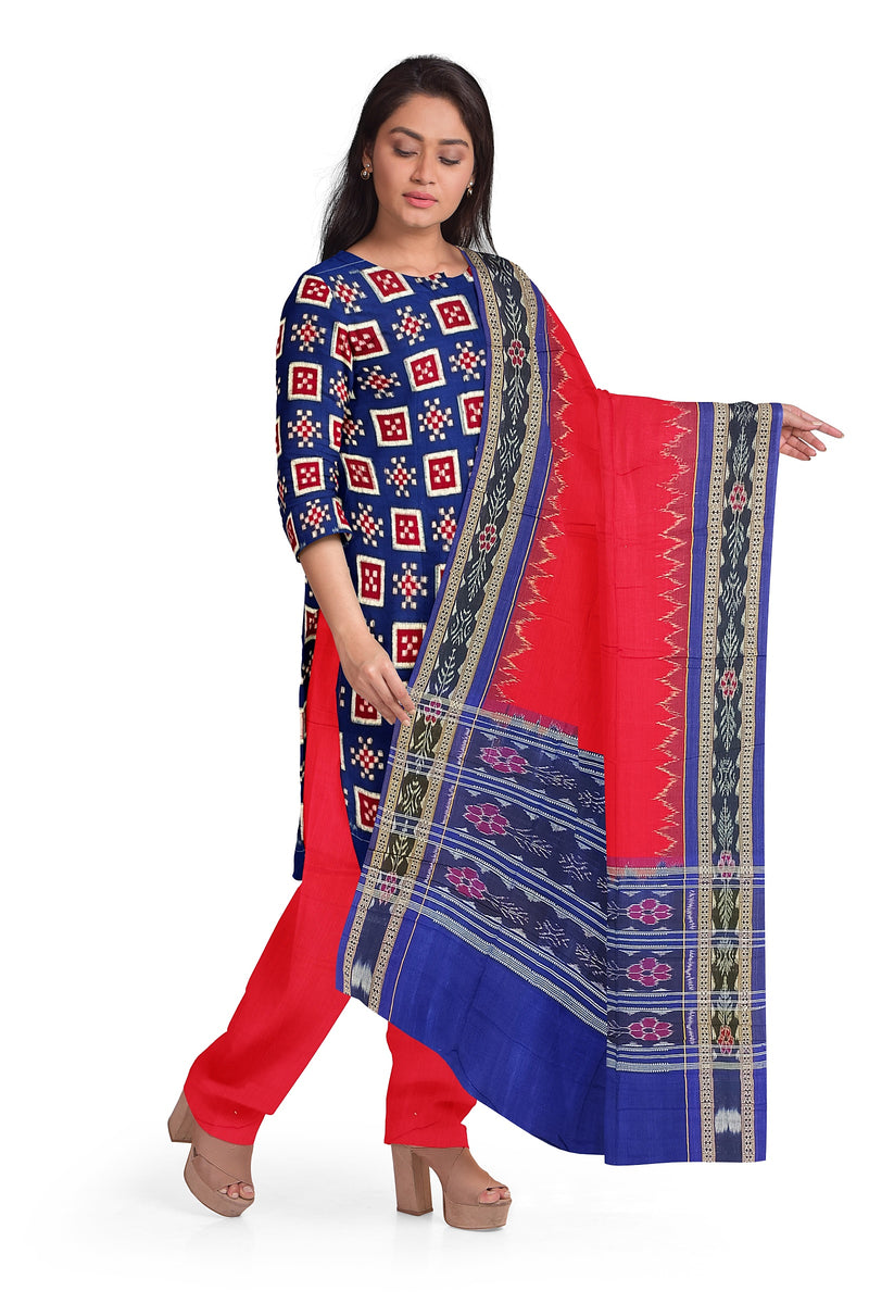Exquisite Pasapali design unstitched Sambalpuri cotton dress material set