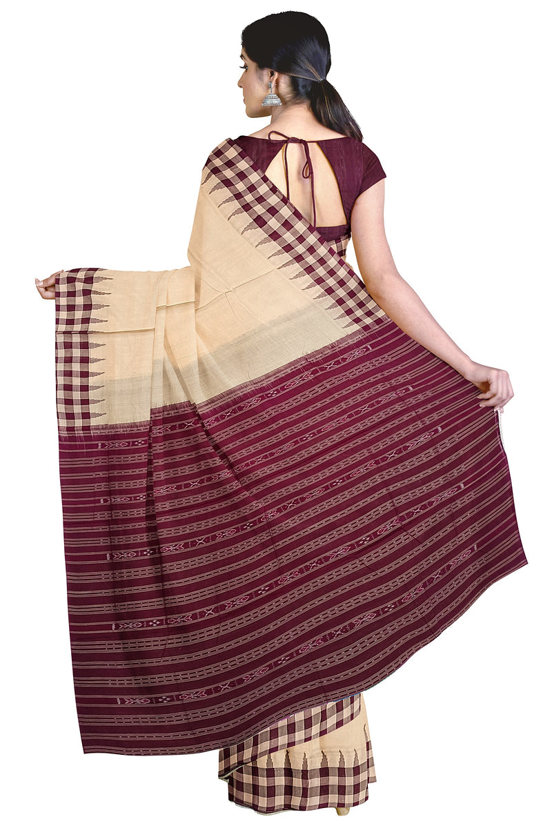 Exquisite Fodakumbha boarder design Sambalpuri cotton saree with blouse piece.Suitable for Odisha High School Teachers uniform.
