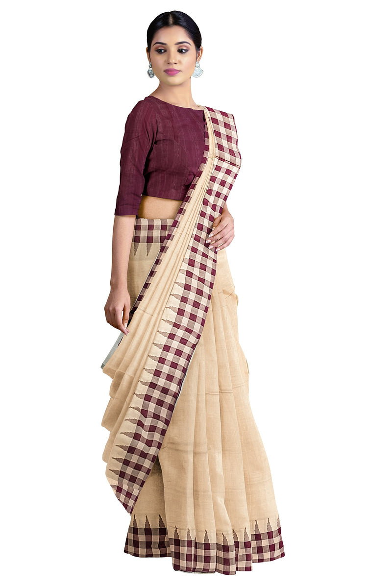 Exquisite Fodakumbha boarder design Sambalpuri cotton saree with blouse piece.Suitable for Odisha High School Teachers uniform.