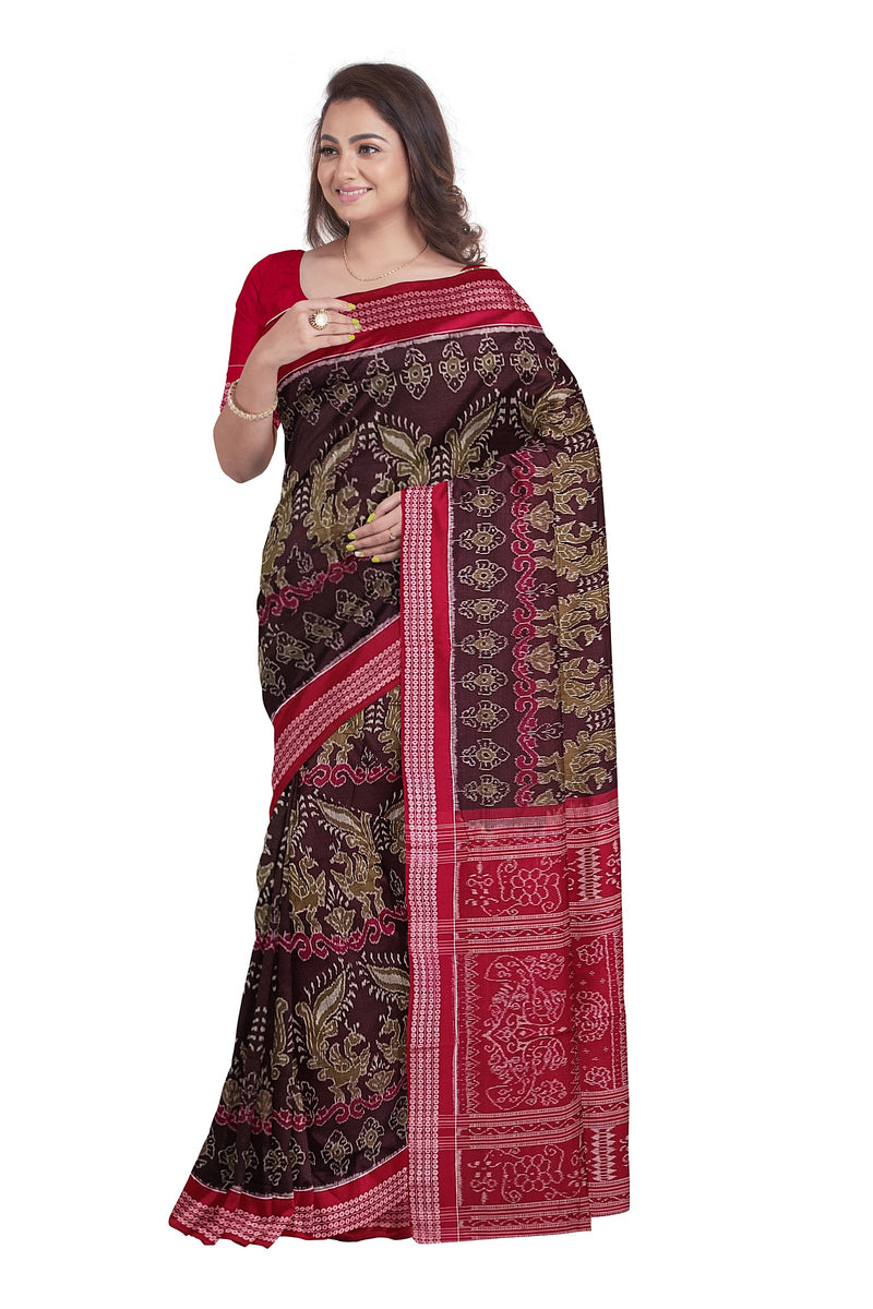 Flower and peacock design Sambalpuri cotton saree with blouse piece
