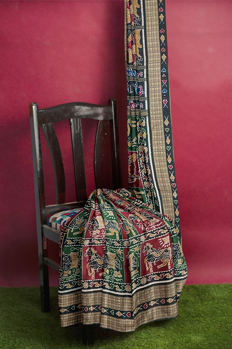 Exquisite Animal design sambalpuri cotton saree with blouse piece