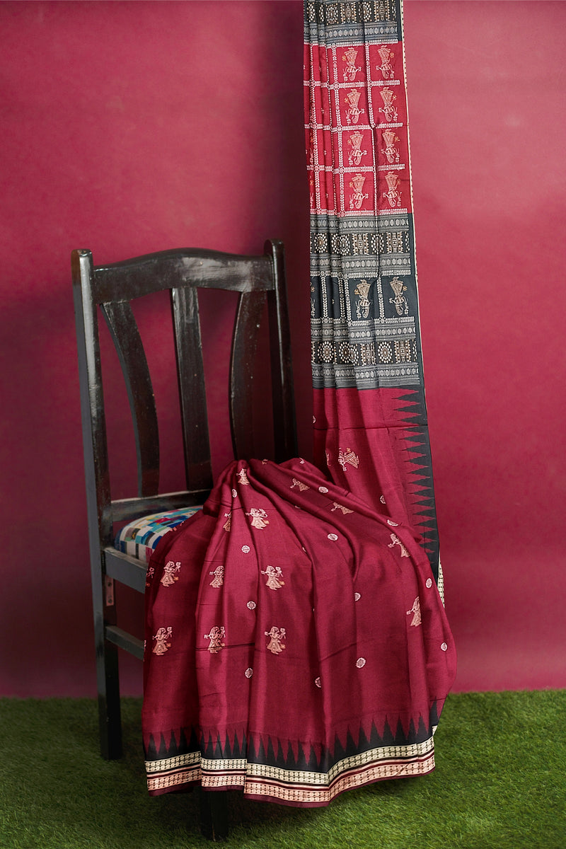 Doll design Bomkai silk saree with blouse piece