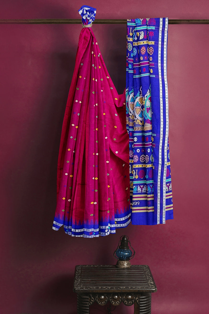 Nila Chakra and Vishnu Ayudha Design Pallu Sambalpuri silk saree with blouse piece