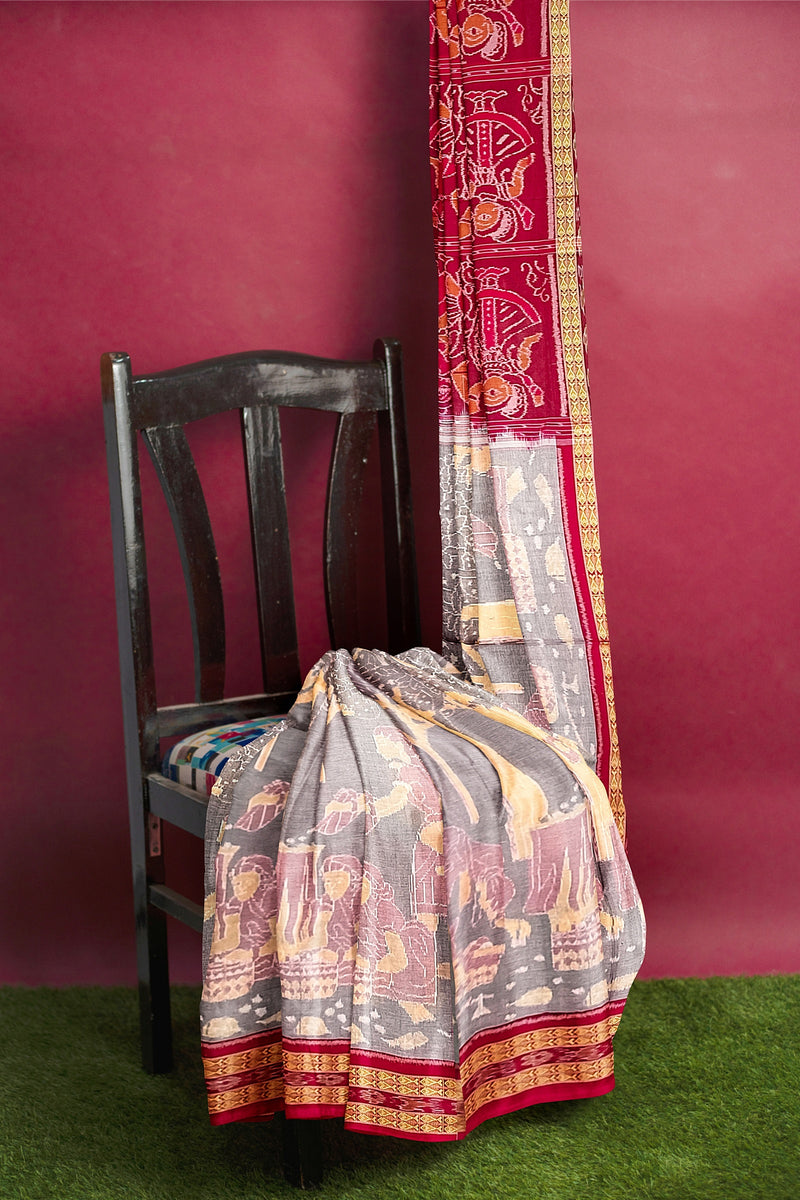 Exquisite Collecting Mahua Flower design Sambalpuri Cotton Saree with Blouse piece