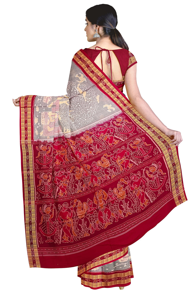 Exquisite Collecting Mahua Flower design Sambalpuri Cotton Saree with Blouse piece