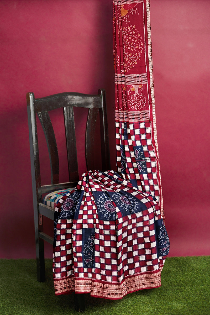 Exquiste Pasapali and Terracotta art design Sambalpuri Cotton Saree with Blouse Piece