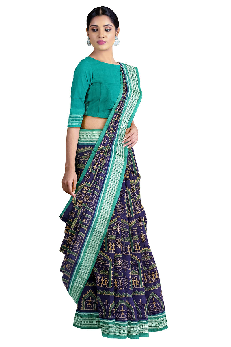 Beautiful Terracotta design Sambalpuri cotton saree with blouse piece