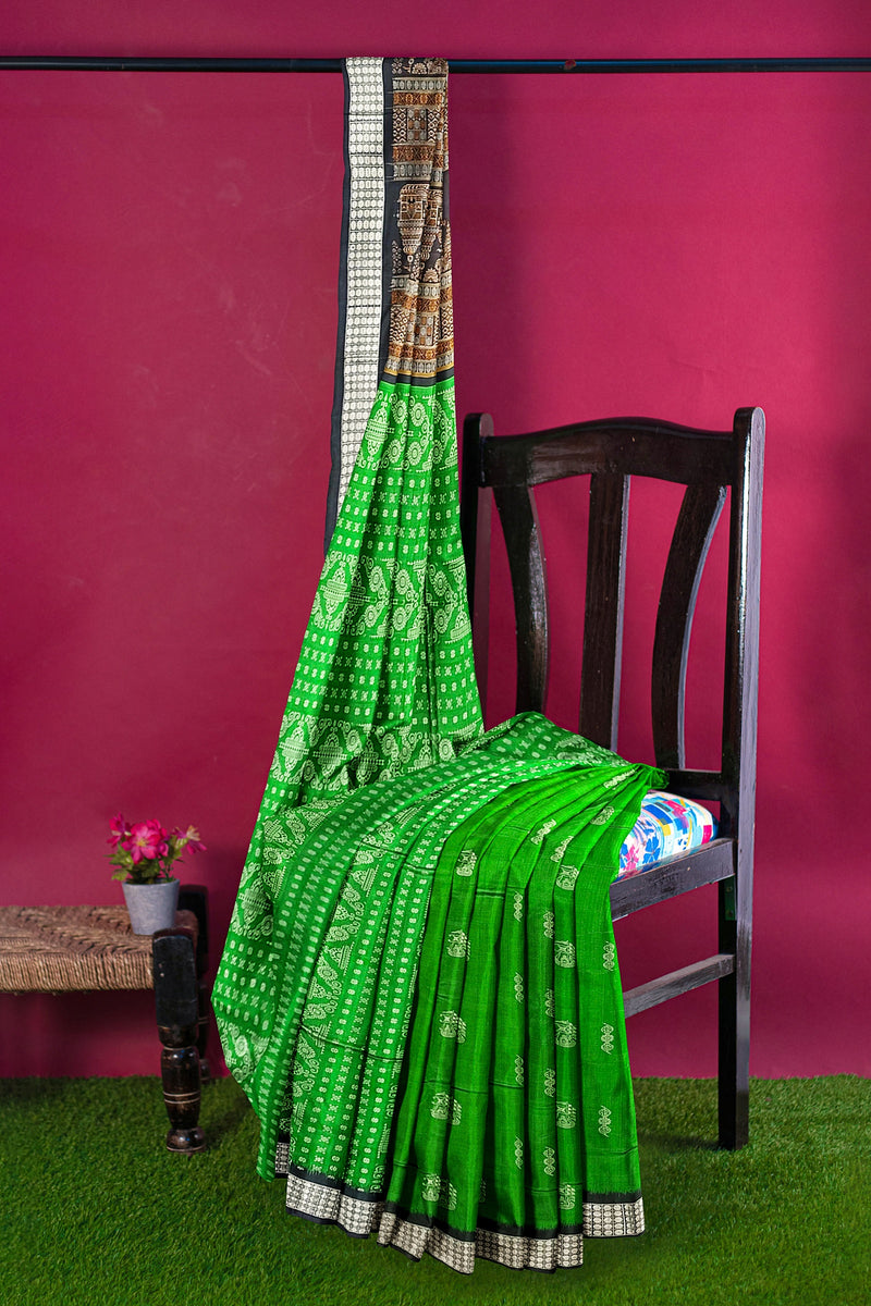 Half Half design Bomkai silk saree with blouse piece