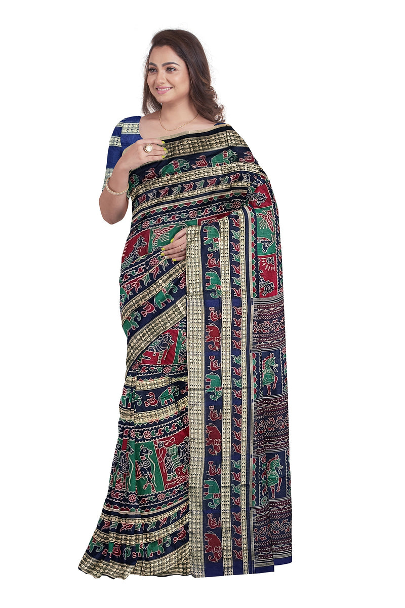 Multi boarder Sambalpuri Silk Bapta(Silk+Cotton mix) saree with blouse piece