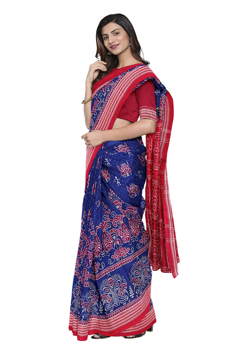 Butterfly and Peacock design Sambalpuri cotton saree with blouse piece