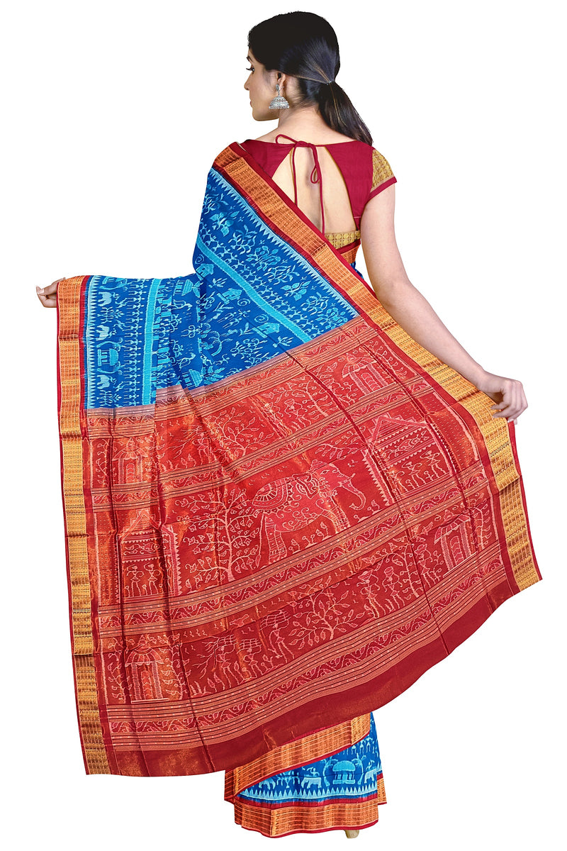 Exquiste Tribal village life Design Sambalpuri Half tissue silk saree with blouse piece