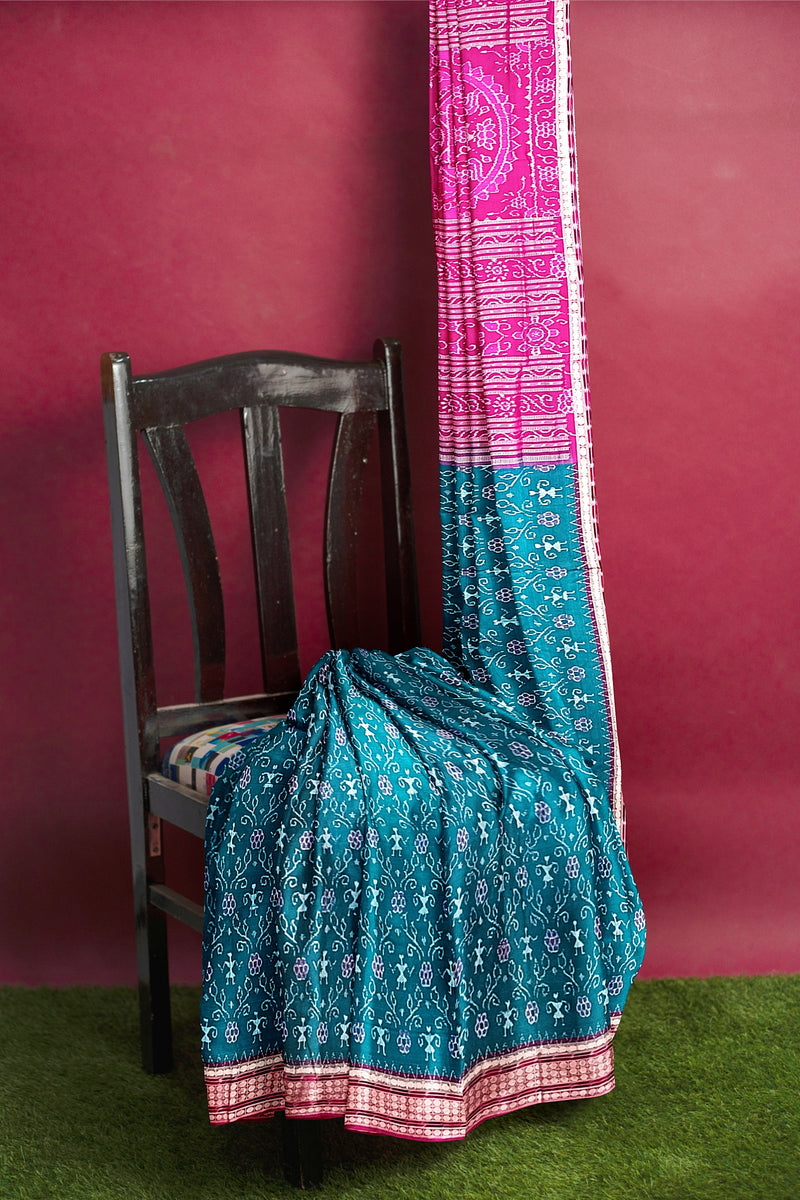 Beautigul Terracotta design sambalpuri cotton saree with blouse piece