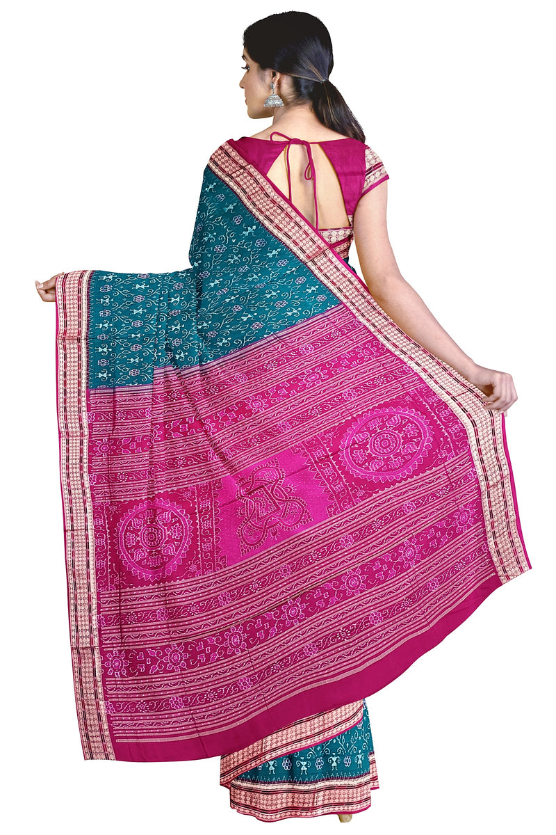 Beautigul Terracotta design sambalpuri cotton saree with blouse piece