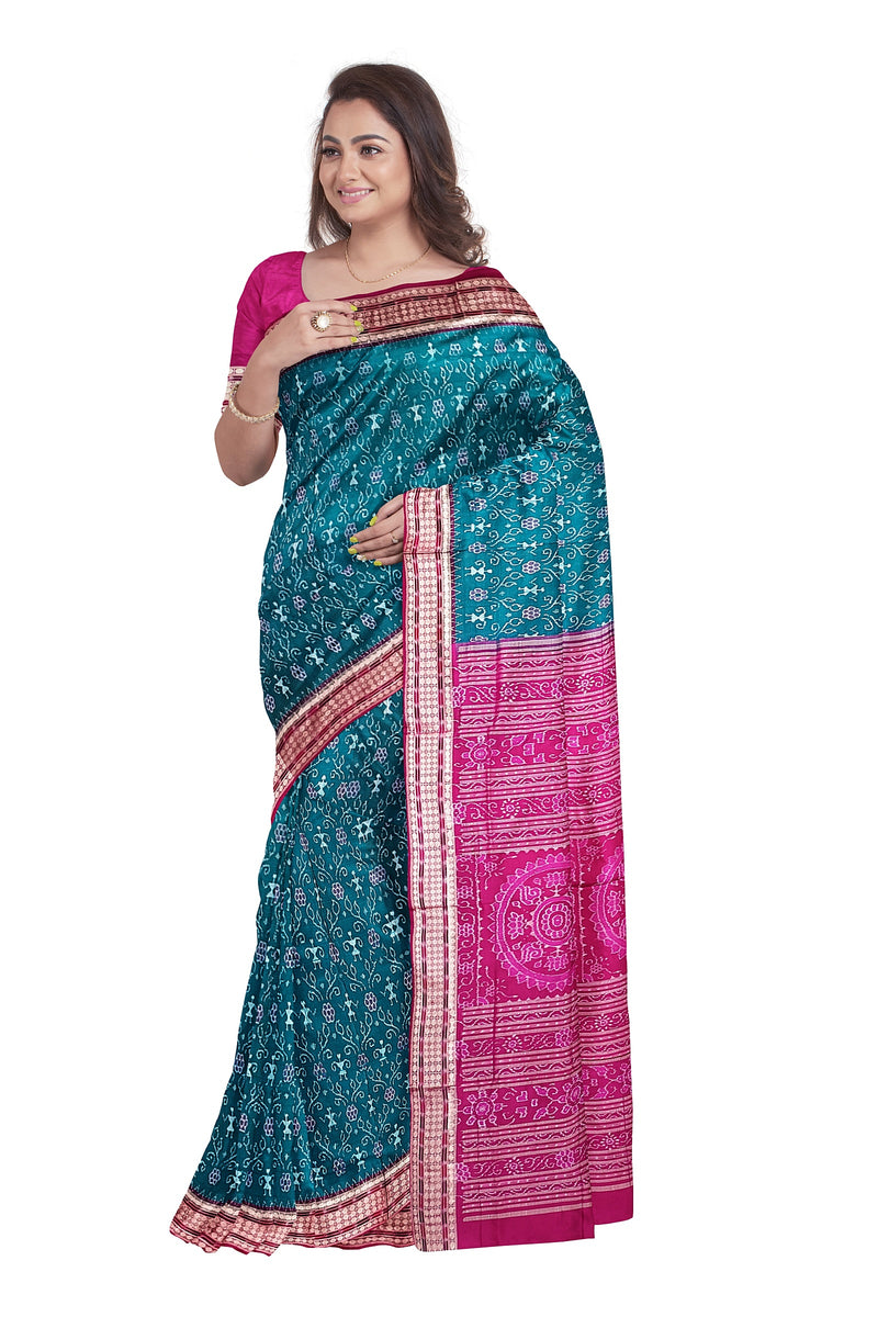 Beautigul Terracotta design sambalpuri cotton saree with blouse piece