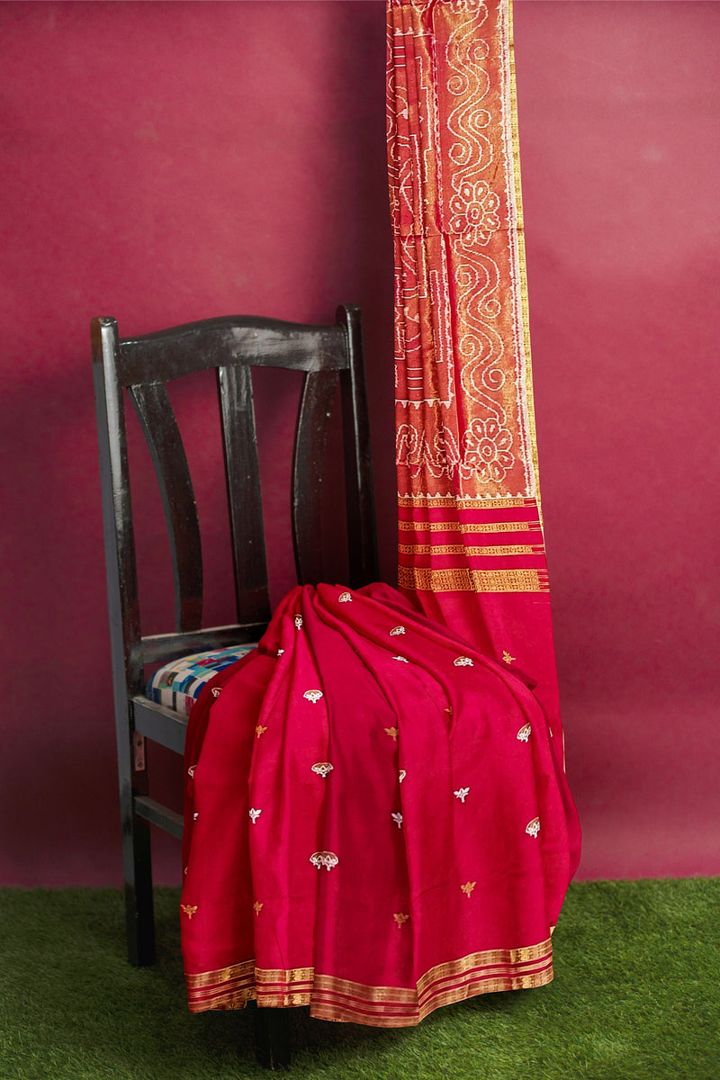 Vaidic Yantra Design Pallu Sambalpuri Half tissue silk saree with blouse piece