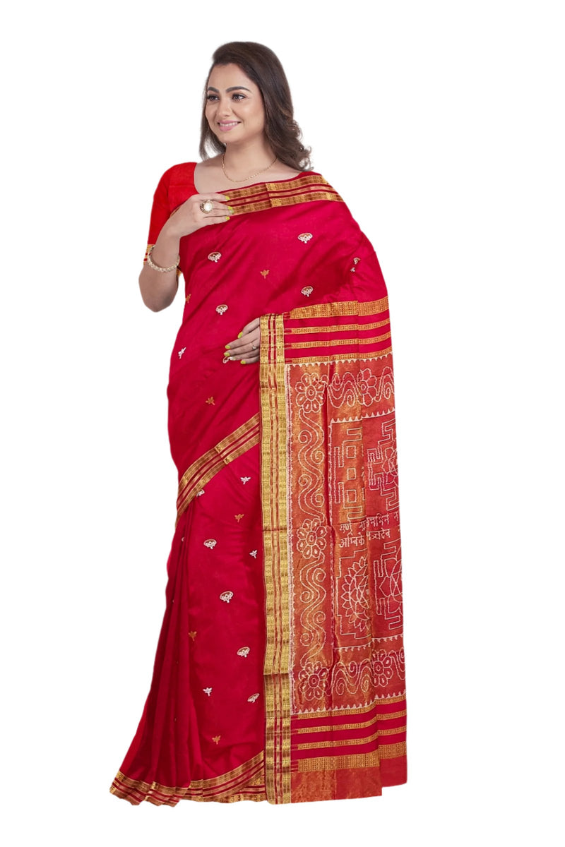 Vaidic Yantra Design Pallu Sambalpuri Half tissue silk saree with blouse piece