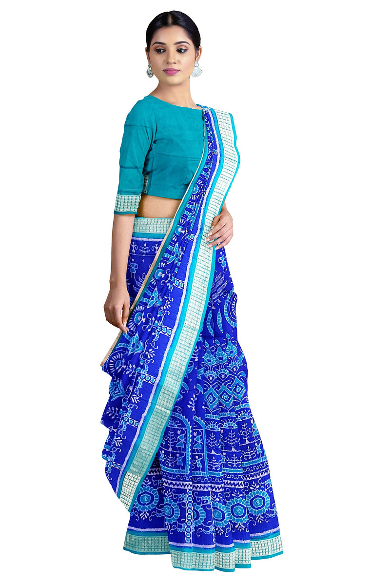Exquisute Terracotta design Sambalpuri silk saree with blouse piece