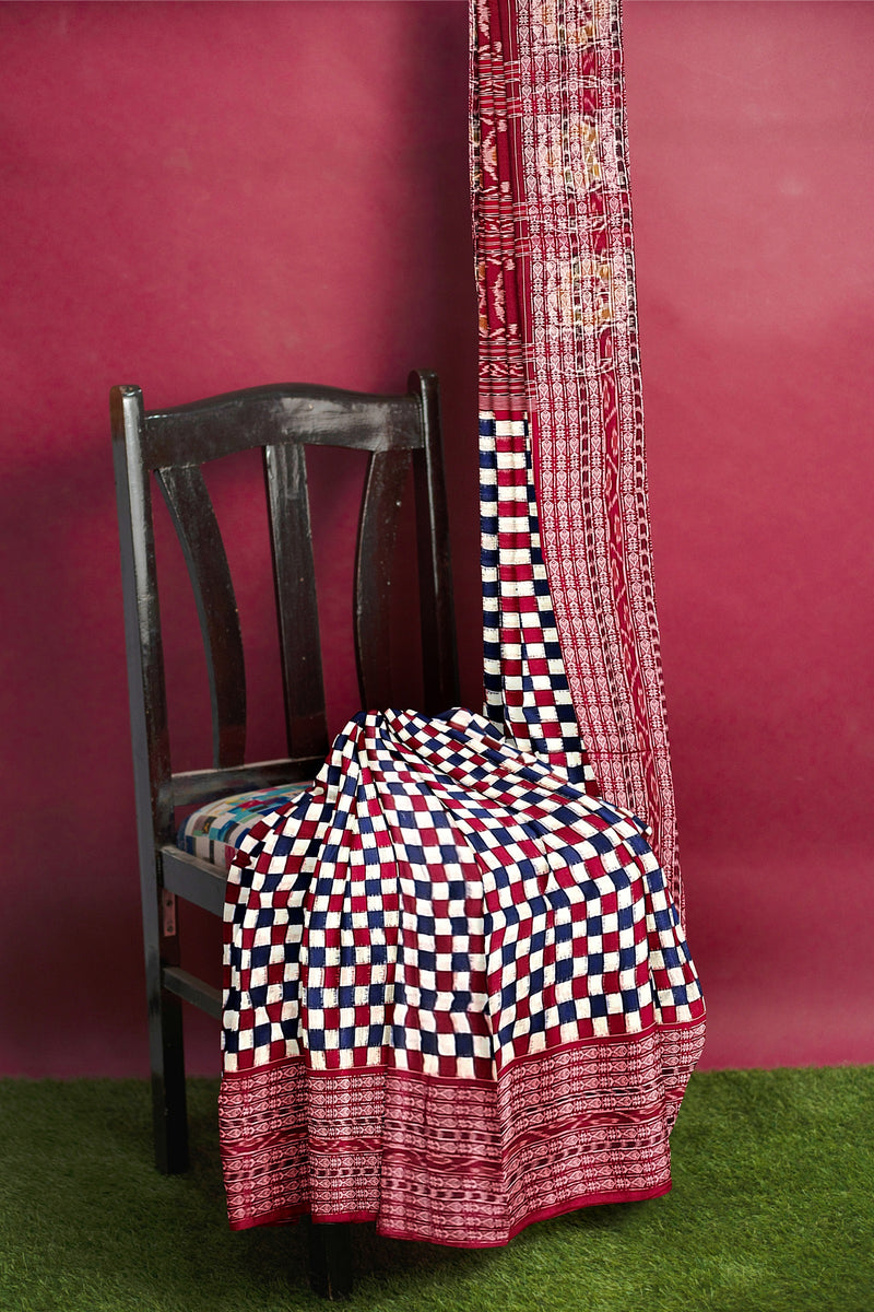 Check check design sambalpuri cotton saree with blouse piece