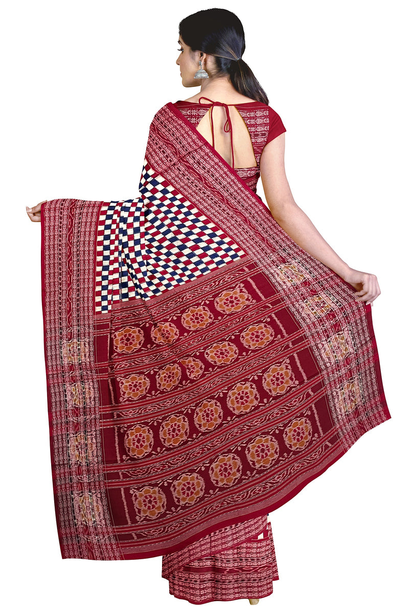 Check check design sambalpuri cotton saree with blouse piece