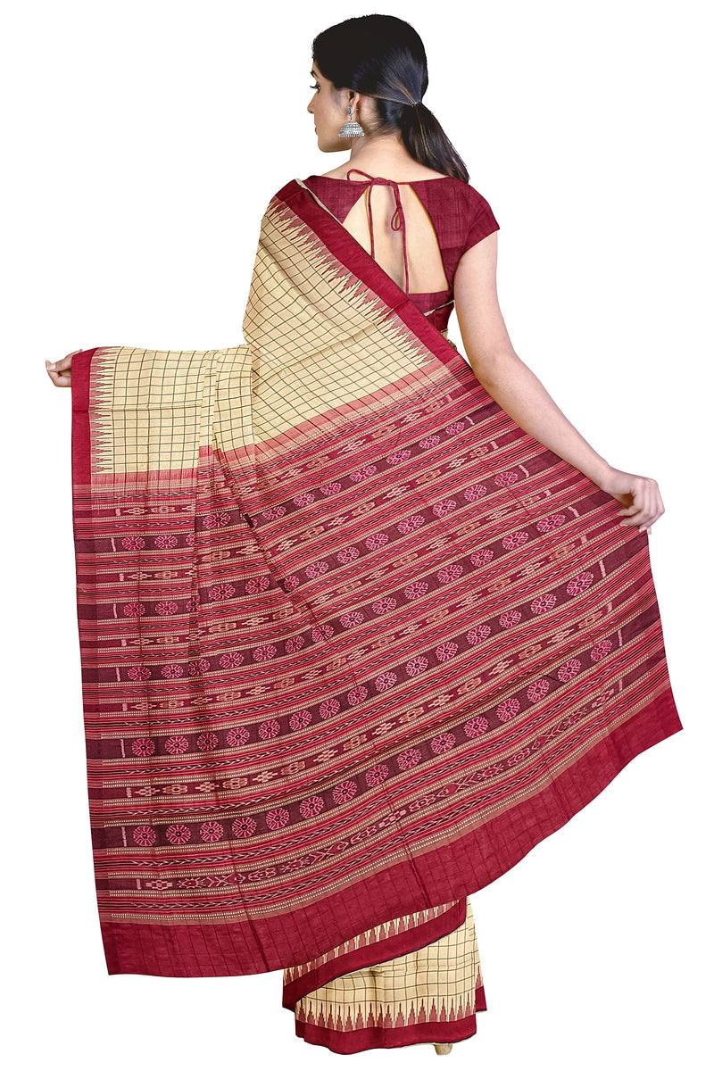 Sambalpuri Tusser Silk Phodakumbha boarder and check check body saree with blouse piece