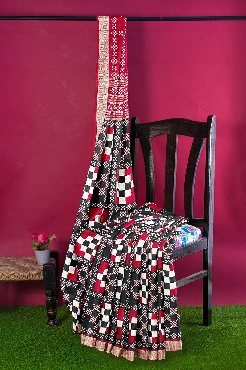 Pasapali design Sambalpuri Silk Saree with Blouse Piece