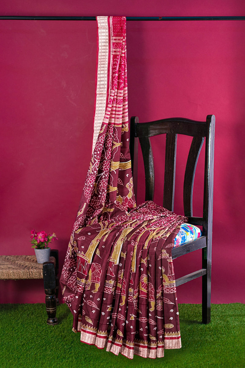 Collection Mahua Flower design sambalpuri silk saree with blouse piece