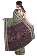 Exquisite Big Nartaki design Sambalpuri cotton saree with work blouse piece, Grey and coffee colors combination