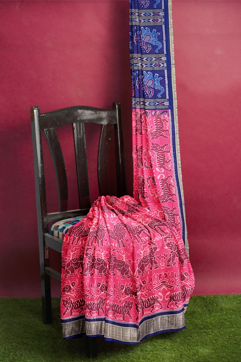 Animals design Sambalpuri cotton saree with blouse piece