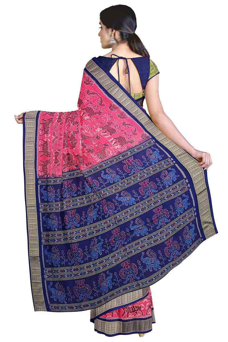Animals design Sambalpuri cotton saree with blouse piece