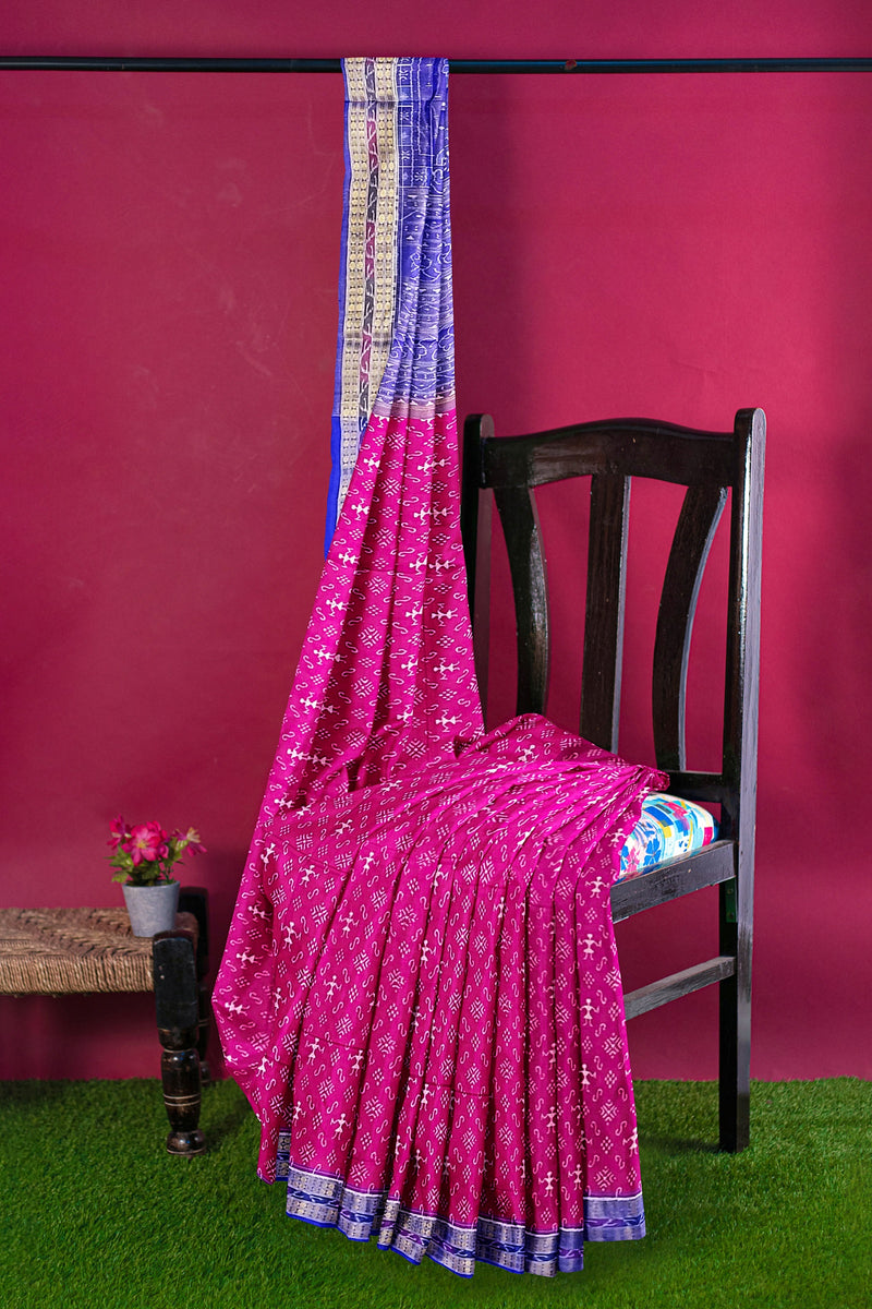 Terracotta Design Sambalpuri Half tissue silk saree with blouse piece