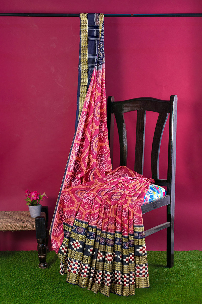 Check check and Pasapali design multi boarder SAMBALPURI cotton saree with blouse piece