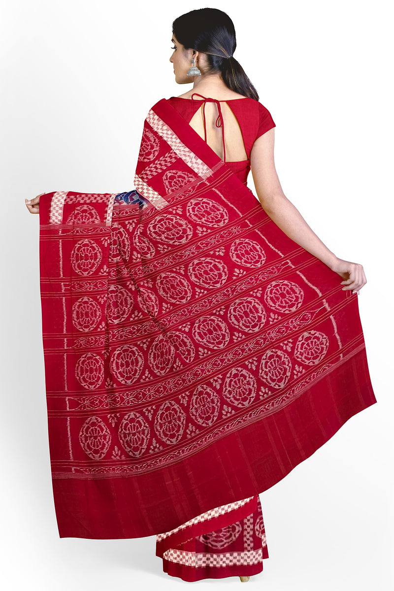 Peacock feather design sambalpuri cotton saree with blouse piece