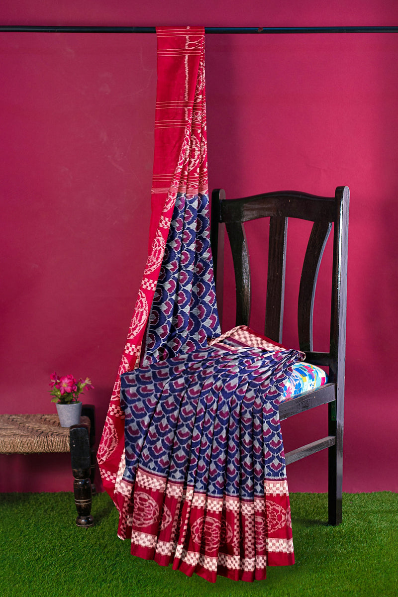 Peacock feather design sambalpuri cotton saree with blouse piece