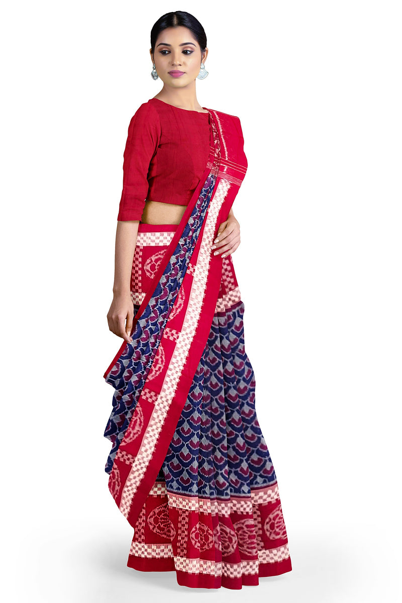 Peacock feather design sambalpuri cotton saree with blouse piece