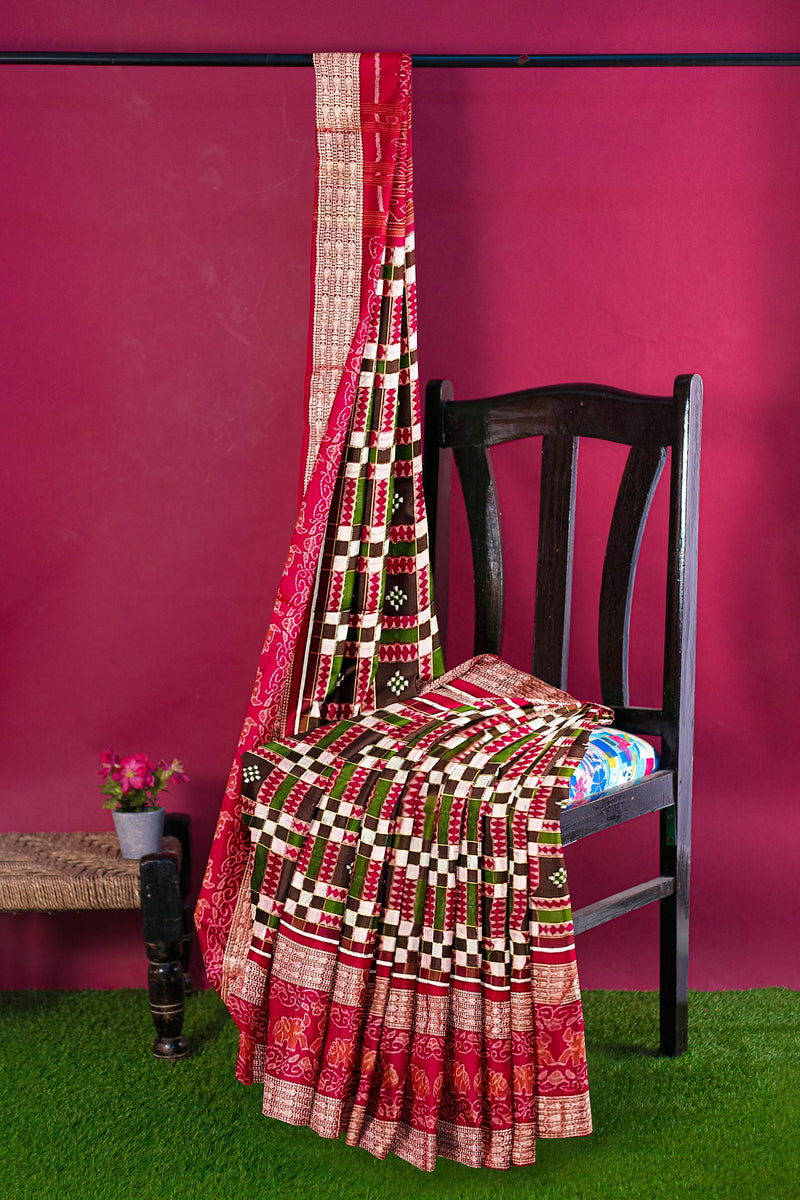 Exquisite Sambalpuri cotton saree with blouse piece. Utkal Laxmi( With Pasapali) design