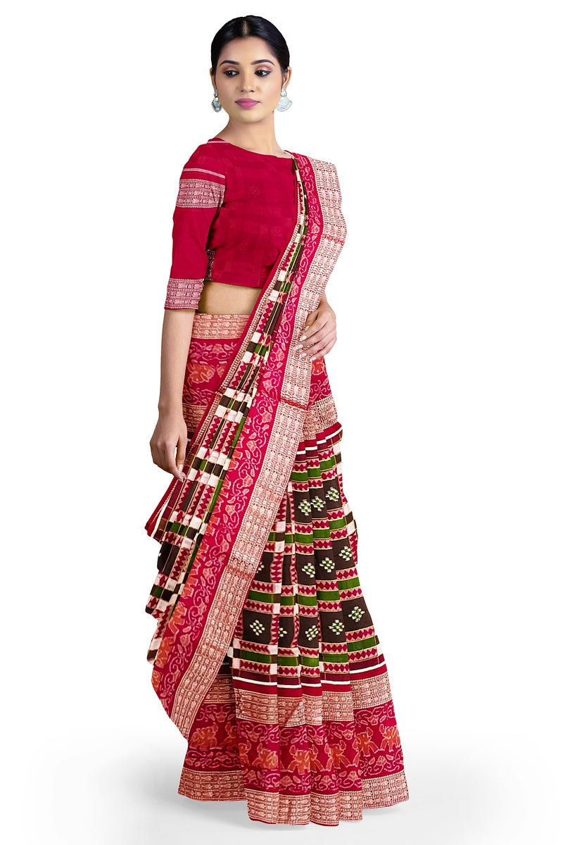 Exquisite Sambalpuri cotton saree with blouse piece. Utkal Laxmi( With Pasapali) design