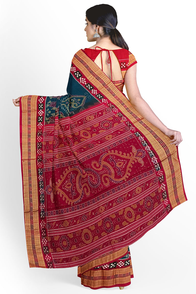 Beautiful Birds and Nartaki design Sambalpuri cotton saree with blouse piece