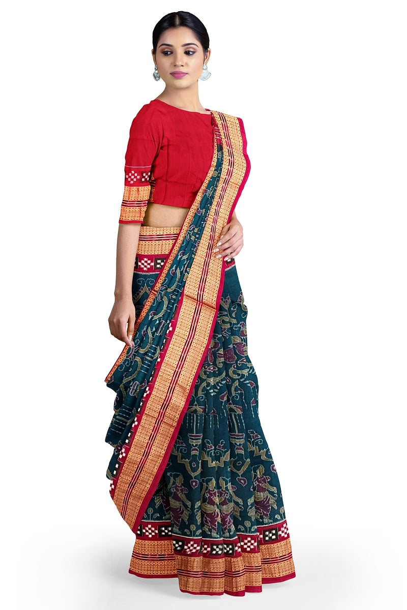 Beautiful Birds and Nartaki design Sambalpuri cotton saree with blouse piece